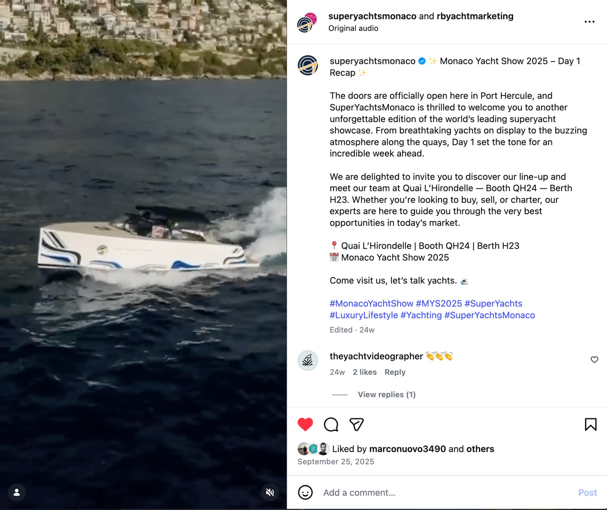 SuperYachtsMonaco MYS 2025 Day 1 — branded tender in Port Hercule