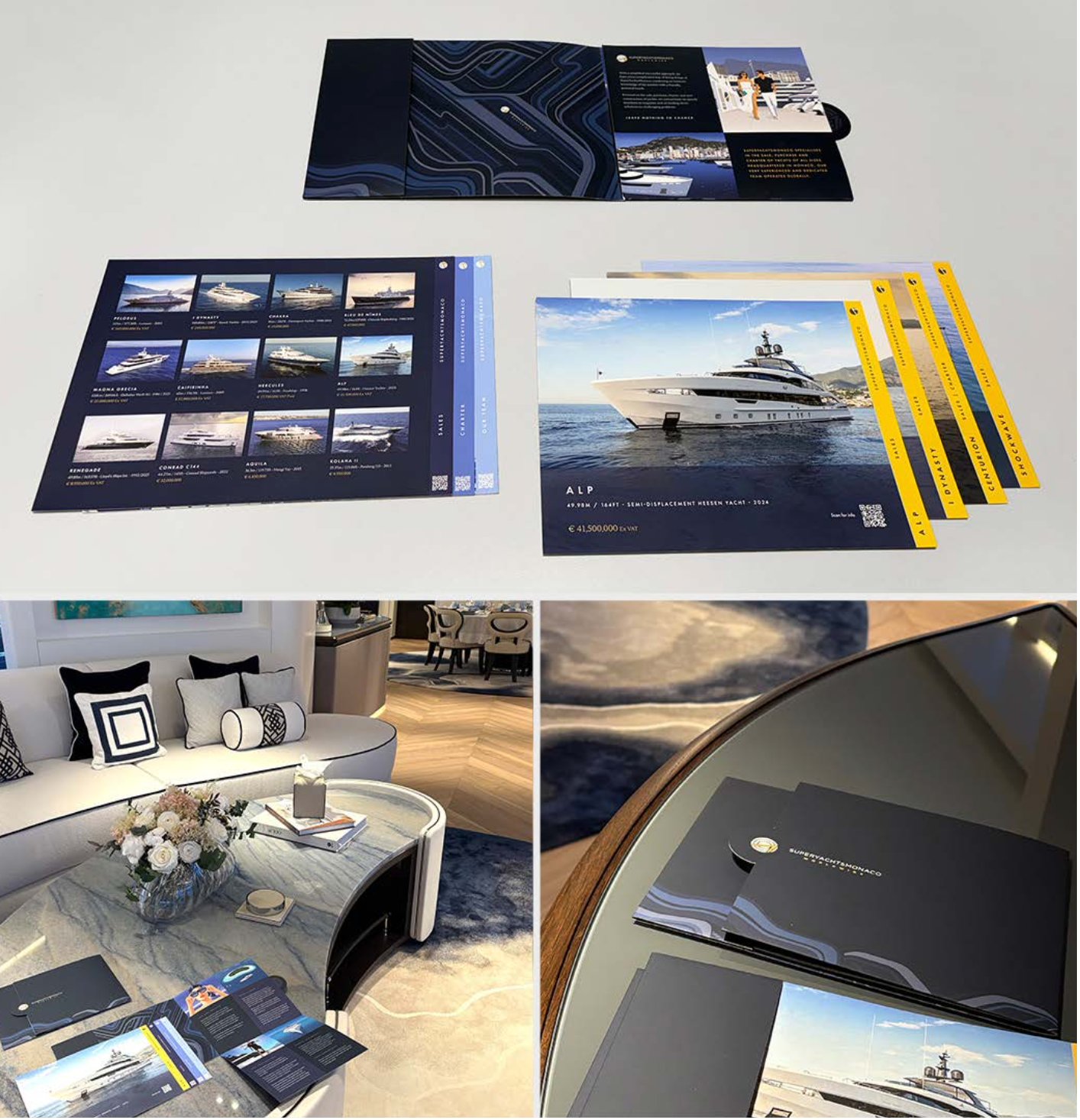 SuperYachtsMonaco print collateral — physical brochures on display